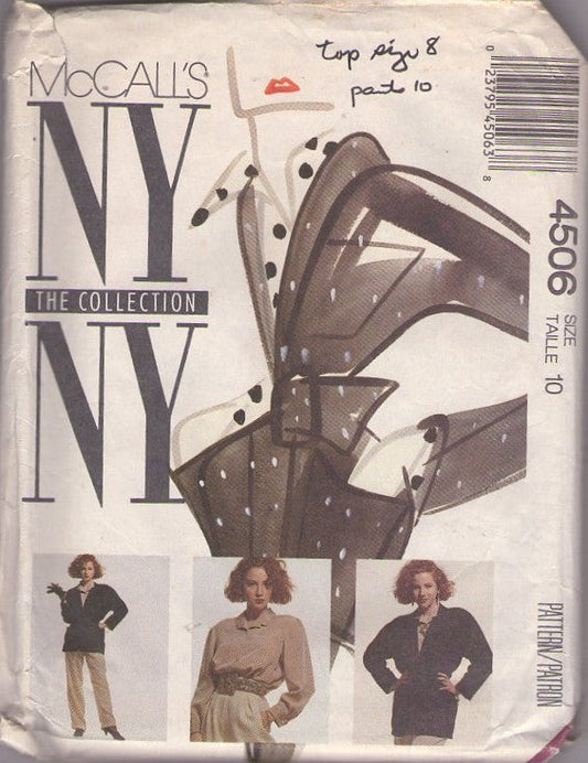 McCall's 4506 Vintage 80's Sewing Pattern Career Separates, NY The Collection, Shawl Collar Jacket, Blouse, Pants Size 10