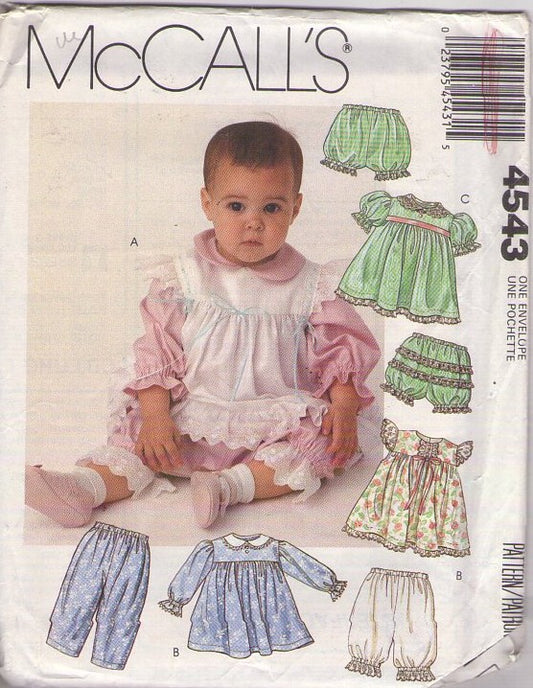 McCall's 4543 Vintage 80's Sewing Pattern Baby & Toddler Party Dress, Pants, Bloomers, Pantaloons, Rhumba Diaper Cover All Sizes