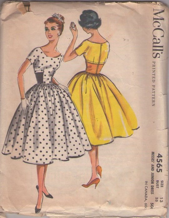 McCall's 4565 Vintage 50's Sewing Pattern Rockabilly Dress, Cocktail Party, Midriff Interest, Full Skirt, Bouffant Dresses Size 13