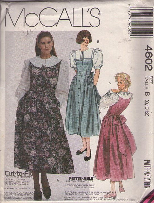 McCall's 4602 Vintage 80's Sewing Pattern Cottagecore Jumpers, Shirts, Laura Ashley Style Jumper, Tie Back Button Front Teacher Dress, Cottagecore Blouse Size 8-12