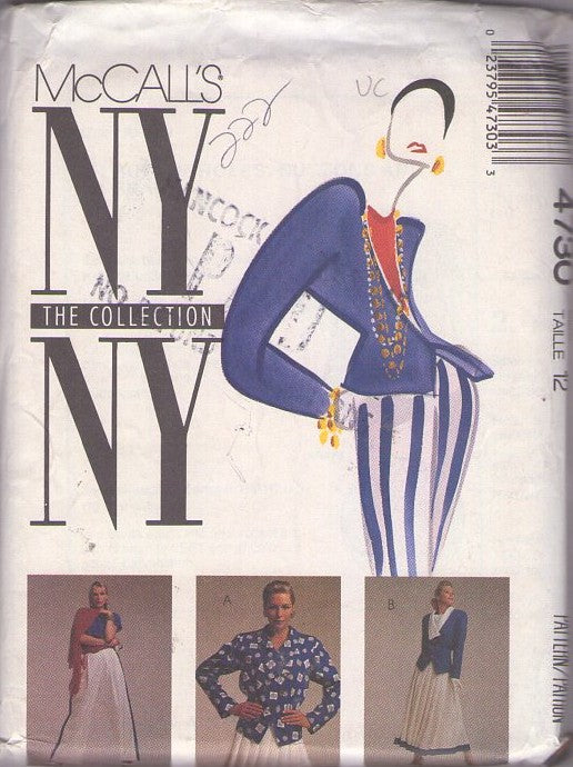 McCall's 4730 Vintage 90's Sewing Pattern Career Separates, NY The Collection Office Secretary Blazer Suit Jacket, Blouse, Pleated Nautical Vibe Skirt, Side Banded Trousers Size 12