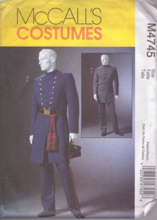 McCall's 4745 Retro 2004 Sewing Pattern Historical Costumes, Men's American Soldier Uniform Jacket, Trousers, Dress Styles, Cosplay History Size XL-XXXL