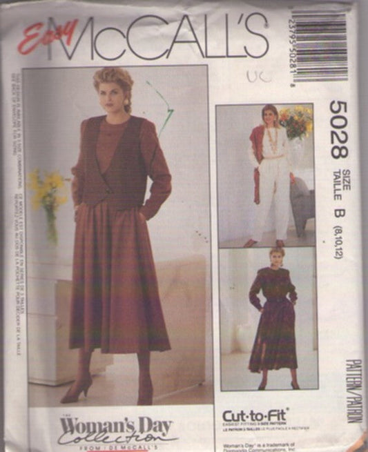 McCall's 5028 Vintage 90's Sewing Pattern Career Separates, Easy Woman's Day Collection Secretary Flared Blouson Dress, Jumpsuit, Vest Cover Up Size 8-12