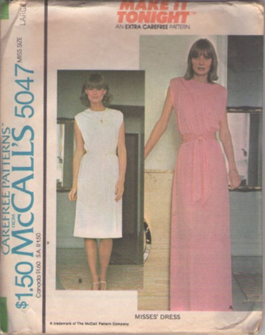 McCall's 5047 Vintage 70's Sewing Pattern Disco Dress, Make It Tonight Yoked Slinky Secretary Dress or Evening Maxi Gown Size L