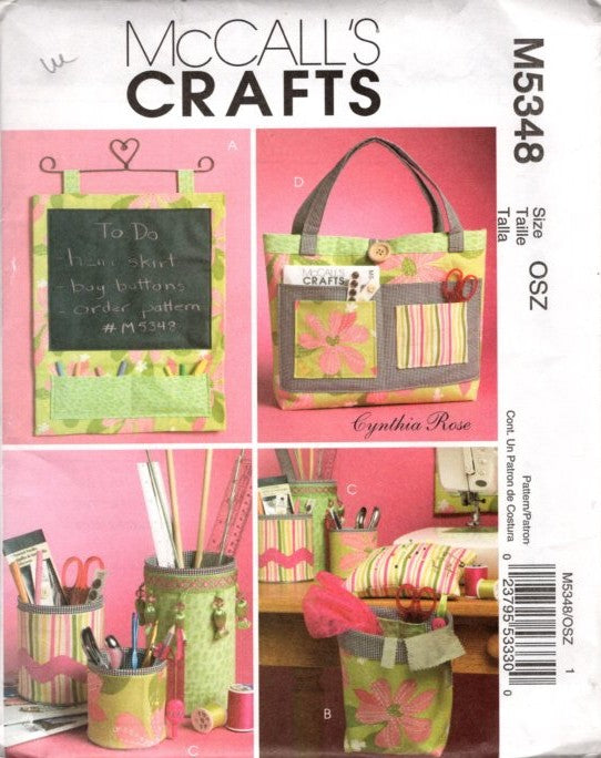 McCall's 5348 Retro 2007 Sewing Pattern Sewing Organizers, Designs by Cynthia Rose, Caddy, Tote and More OZ