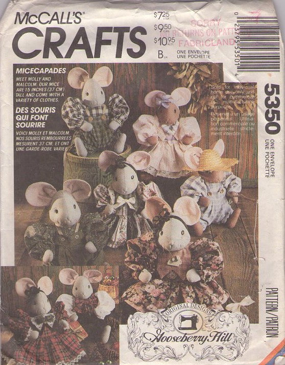 McCall's 5350 Vintage 90's Sewing Pattern Animal Crafts, Micecapades Toy Doll Mouse & Dress, Overalls, Clothing by Gooseberry Hill