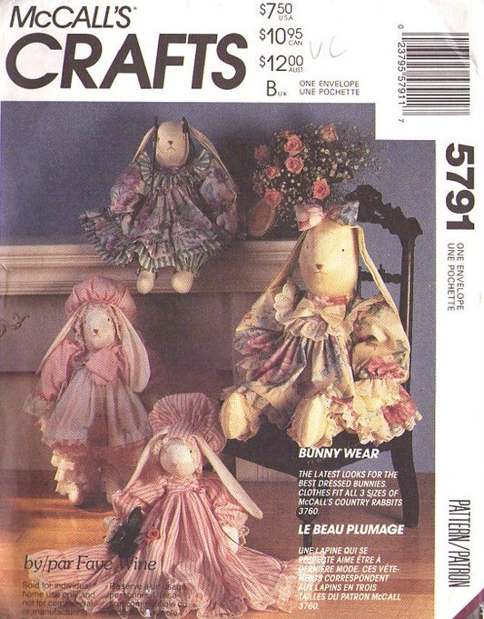 McCall's 739 Vintage 90's Sewing Pattern Bunny Wear by Faye Wine, Rabbit Dress, Cottagecore Clothing 3 Sizes