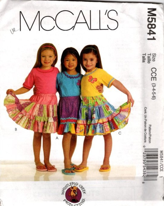 McCall's 5841 Retro 2009 Sewing Pattern Girls' Boho Tier Skirt Set, Whistlepig Creek, Ruffles, Easy Pull On, 3 Styles Size 3-6
