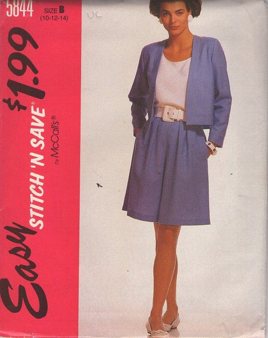 McCall's 5844 Vintage 90's Sewing Pattern Easy Separates, Stitch N Save Cropped Jacket Cover Up, Split Shorts Short Culottes Size 10-14