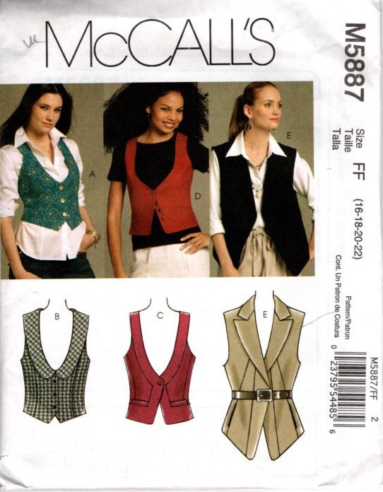 McCall's 5887 Retro 2009 Sewing Pattern Vest Set in 3 Lengths and 5 Styles Size 16-22