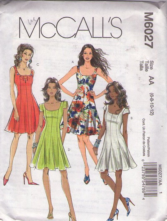 McCall's 6027 Retro 2010 Sewing Pattern Summer Dress Set, Sleeveless or Neat Cap Sleeves, Princess Seams, 4 Styles Size 6-12