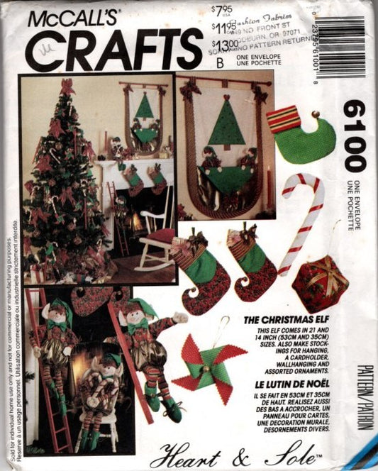 McCall's 6100 Vintage 90's Sewing Pattern The Christmas Elf, Elf Stockings, Crafts, Holiday Decorations OZ