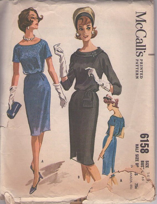 McCall's 6158 Vintage 60's Sewing Pattern Rockabilly Separates, Marvelous Mrs. Maisel, Raglan Sleeve Blouson Cocktail Party Set, 2 Styles Size 14.5