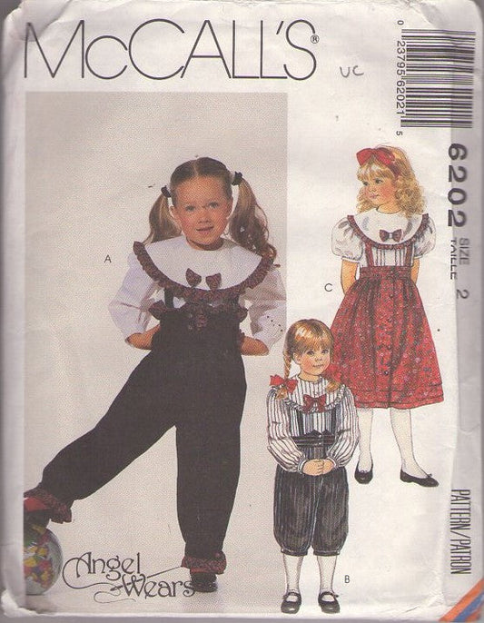 McCall's 6202 Vintage 90's Sewing Pattern Girls' Separates, Angel Wears Cottagecore, Suspender Pants, Knickers, Platter Collar Blouse, Front Buttons Skirt Size 2