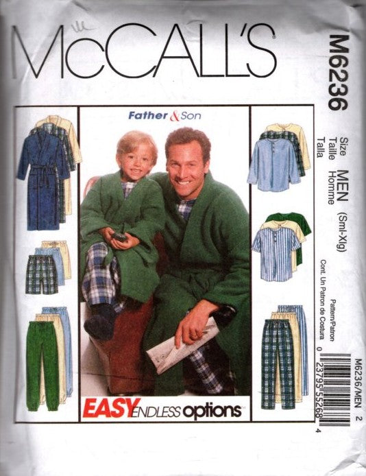 McCall's 6236 Retro 2010 Sewing Pattern Father & Son Sleepwear, Easy Shirt, Boxer Shorts, PJs Pants, Robe, Bathrobe Size MEN S-XL