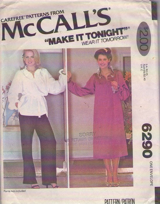 McCall's 6290 Vintage 70's Sewing Pattern Blouse or Dress, Flared Tent Muu Muu, Oversized Tunic Top, Round Yoke Size 6-16