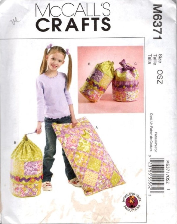 McCall's 6371 Retro 2011 Sewing Pattern Whistlepig Creek Girls' Crafts, Sleepover Duffle Bag, Slumper Party Pillowcase OZ