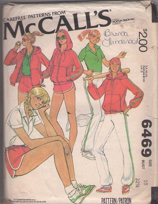 McCall's 6469 Vintage 70's Sewing Pattern Workout Wear, Hip Hop Old School Track Suit, Hoodie Jacket, Polo Shirt, Gym Shorts, Sweat Jogging Pants Size 10