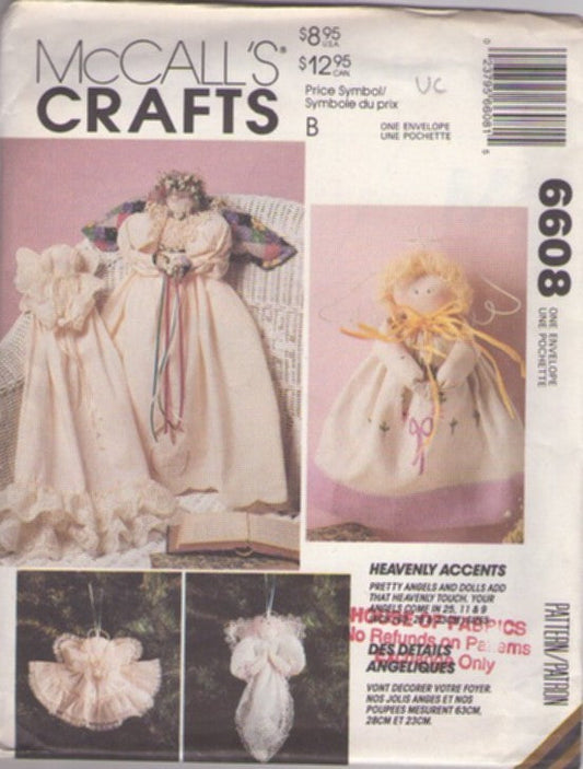 McCall's P437 6608 Vintage 90's Sewing Pattern Holiday Crafts, Heavenly Accents Angel Dolls, Christmas Tree Ornaments One Size