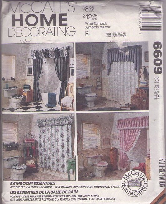 McCall's 6609 Vintage 90's Sewing Pattern Bathroom Essentials, Home Decorating, Curtains, Toilet Covers, Tissue Holders