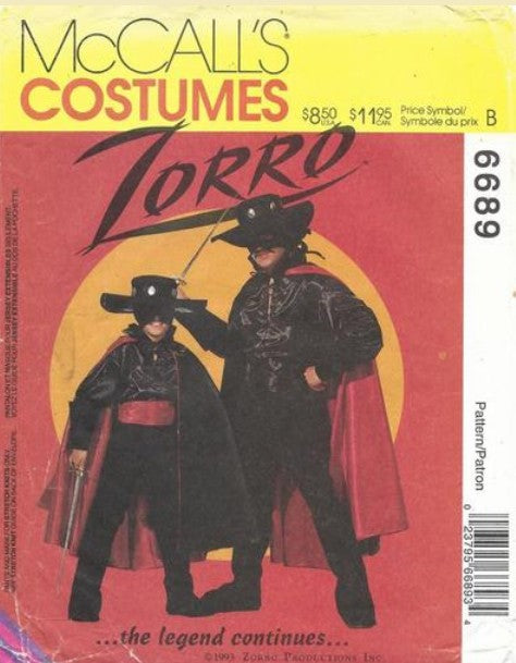McCall's 6689 Vintage 90's Sewing Pattern Character Costumes, Legend of ZORRO, Spanish Cowboy, Hero Costume Separates, Hat, Boots Size ADULT XL