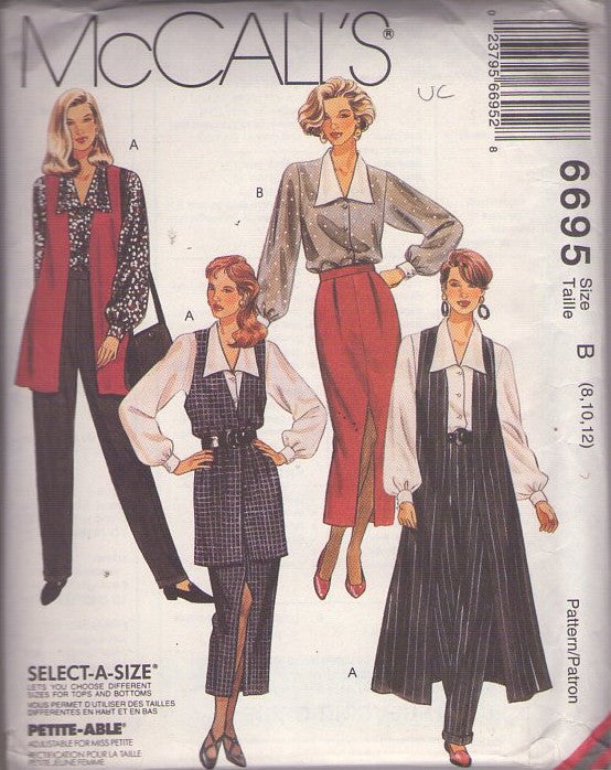 McCall's 6695 Vintage 90's Sewing Pattern Secretary Separates, Mix & Match Wing Collar Blouse, Over the Hips Tunic Vest, Sleeveless Coat Jacket, Sheath Skirt, Trousers Size 8-12