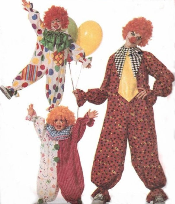 McCall's 6719 Vintage 90's Sewing Pattern Easy 2 Hour Clown Costumes, Harlequin Jester, Circus Jumpsuit, Hats, Ties, Ruffs Size CHILD 5-6