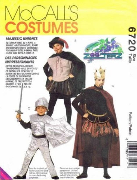 McCall's 6720 Retro 90's Sewing Pattern Medieval Costumes, Boys' Game of Thrones SCA LARP Medieval Knight Armor, Tudor King Renaissance Outfits Size 2-4