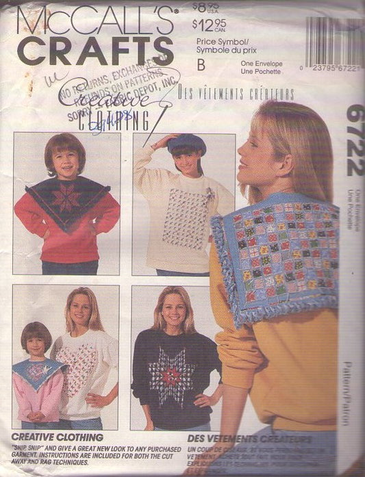 McCall's 6722 Vintage 90's Sewing Pattern Creative Clothing, Shirt Crafts, Snip Snip Technique Collars and More