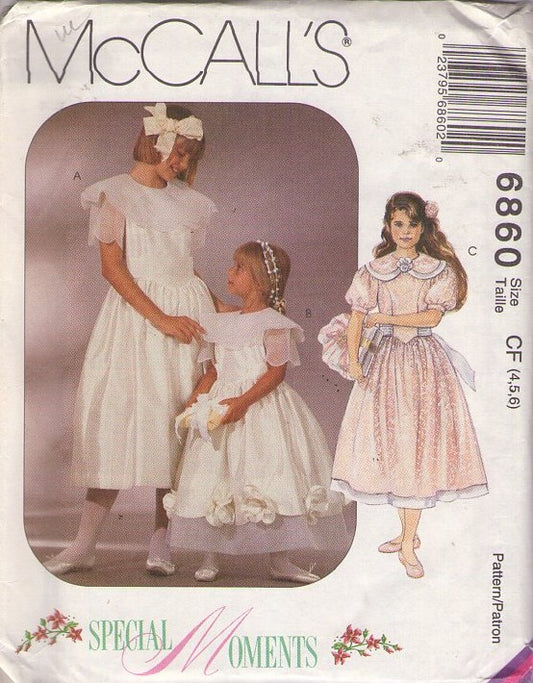 McCall's 6860 Vintage 90's Sewing Pattern Girl's Modest Formal Dress, Special Moments, Flower Girl, Cottagecore Size 4-6