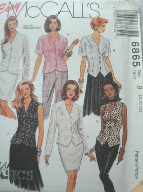McCall's 6865 Vintage 90's Sewing Pattern Easy Vest Top, Blouse Set, Fashion Basics Princess Seams Office Secretary Power Suit Jacket Top, Blouse & Vest Shirt Set Size 8-12