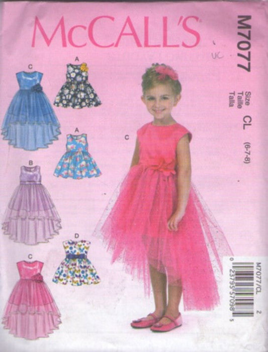 McCall's 7077 Retro 2015 Sewing Pattern Girls' Fancy Dress, Summer Sun Dress, Tulle Skirt Party Dress Size 6-8