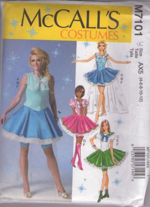 McCall's 7101 Retro 2015 Sewing Pattern Dress Up Costumes, Sailor Moon Style Basque Waist Full Petticoat Skirted Costume Dress, Cape, Collars