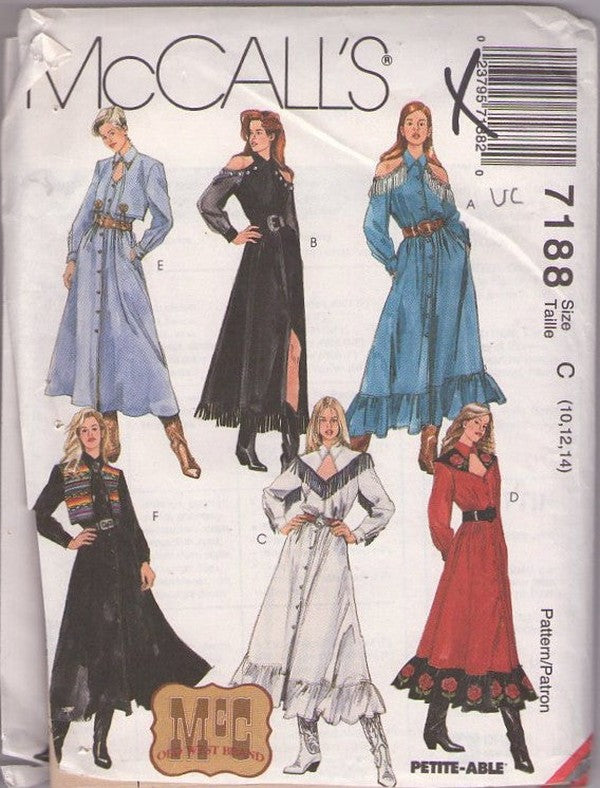 McCall's 7188 Vintage 90's Sewing Pattern McC Old West Brand Dress, Ro ...