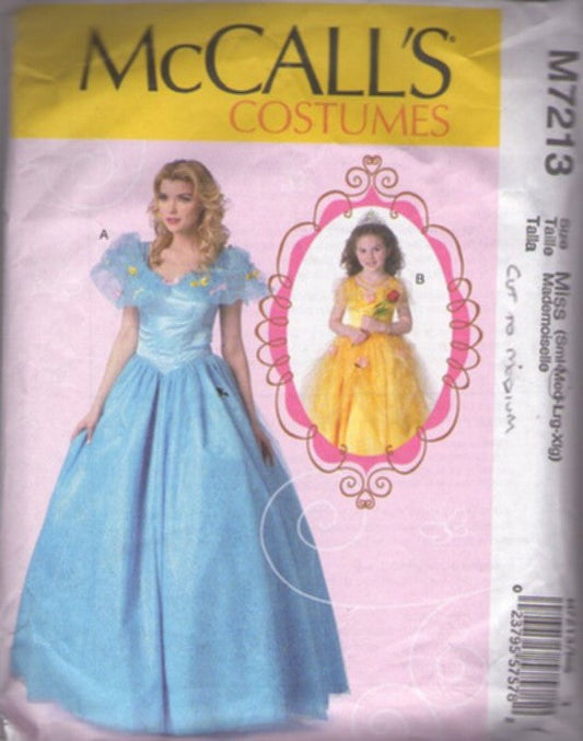 McCall's 7213 Retro 2015 Sewing Pattern Cosplay Costumes, Adult Storybook Disney Princess Full Ball Gown Costume, Cinderella, Belle Beauty and the Beast Size S-M