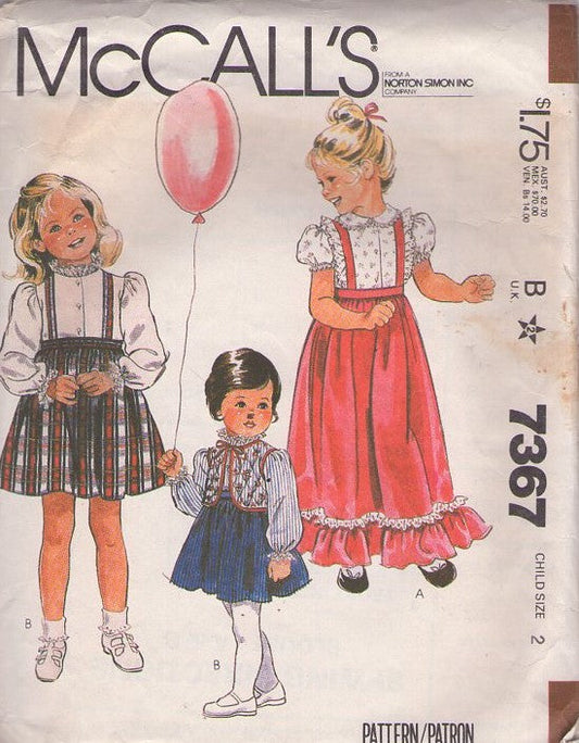 McCall's 7367 Vintage 80's Sewing Pattern Girls' Separates, Modest Puff or Long Sleeve Blouse, Criss Cross Straps Short or Maxi Skirt, Vest Jacket Size 2