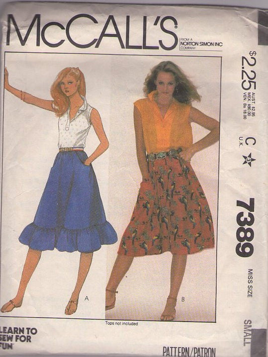 McCall's 7389 Vintage 80's Sewing Pattern Prairie Skirts, Farmcore, Ruffle Trim Country Skirt 2 Styles, Pockets Size S