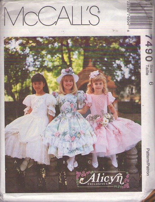 McCall's 7490 Vintage 90's Sewing Pattern Girls' Formal Dress Set, Alicyn Exclusives Flower Girl, Cottagecore, Garden Party Frilly Special Occasion Dress Size 6