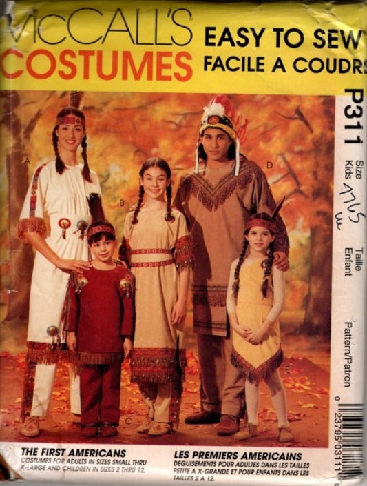 McCall's 7765 P311 Vintage 90's Sewing Pattern Kids' The First Americans Costume, Native American Indian Dress, Shirt, Pants Size 7-12