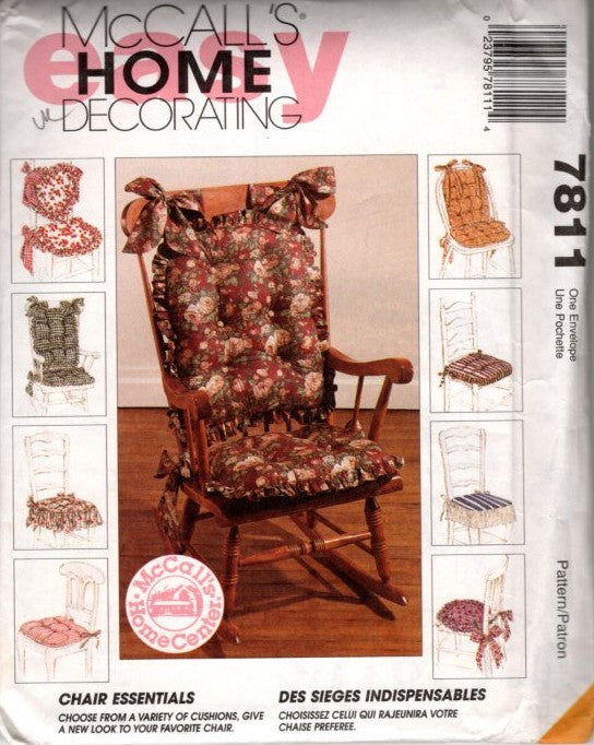 McCall's 7811 Vintage 90's Sewing Pattern Chair Essentials, Chair Pad Covers and Cushions for the Home