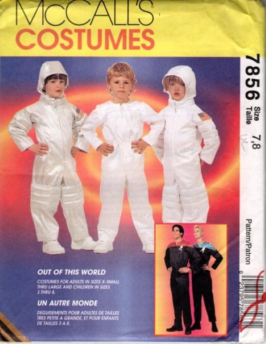 McCall's 7856 Vintage 90's Sewing Pattern Space Costumes, Out of This World Astronaut Jumpsuit, Star Trek Style Uniform Size CHILD 7-8
