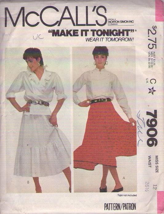 McCall's 7906 Vintage 80's Sewing Pattern Prairie Skirt, Swirling Hem, Cottagecore Skirts, Large Ruffle Size 12