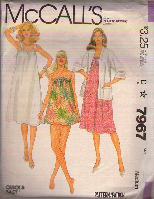 McCall's 7967 Vintage 80's Sewing Pattern Easy Beach Dress, Loose Bathing Suit Top, Panties Shorts, Strapless Mini Cover Up, Summer Sun Dress, Jacket Top Size M