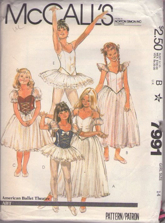 McCall's 7991 Vintage 80's Sewing Pattern Rare Ballet Costumes, Collectible American Ballet Theatre Dance, Tutu Swan Lake, Sugar Plum Fairy Gown & Dress in 5 Styles Size 14 UNCUT