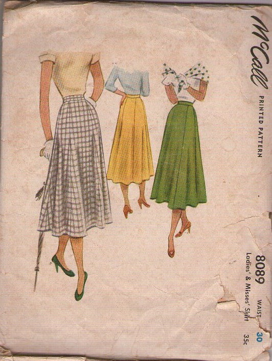 McCall's 8089 Vintage 50's Sewing Pattern Modest Skirt Set, Gored New Look Afternoon Skirts Size 30