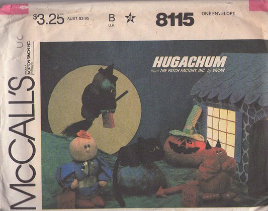 McCall's 8115 Vintage 80's Sewing Pattern Halloween Crafts, Hugachum from The Patch Factory, Stuffed Doll Toys, Witch, Pumpkin, Devil, Black Cat, Super Chum One Size