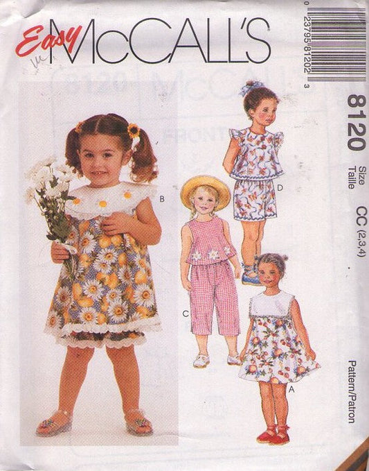 McCall's 8120 Retro 90's Sewing Pattern Girls Separates, Easy To Sew, Floral Cottagecore Flared Blouse Top, Platter Collar Dress, Capri Pants, Shorts, Pantaloons Size 2-4