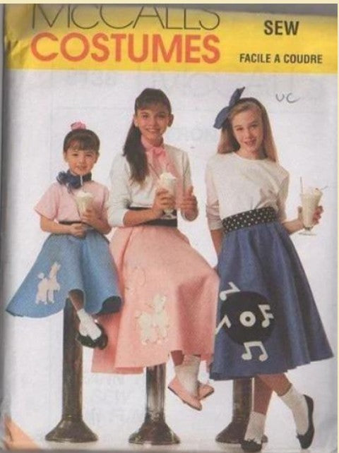 McCall's 8136 Retro 90's Sewing Pattern Theatre Costumes, Ladies' Sock Hop, Grease 50s Rockabilly Dance Felt Circle Poodle Skirt & Appliques Size 12