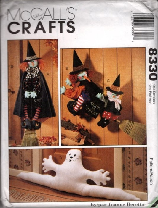 McCall's 8330 Vintage 90's Sewing Pattern Whimsical Halloween Draft Dodger, Broomstick Witch Dolls OZ