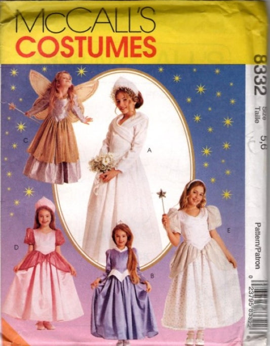 McCall's 8332 Retro 90's Sewing Pattern Girls' Storybook Costume Set, Medieval, Snow Princess, Fairy, Dress and Wings Size 5-6